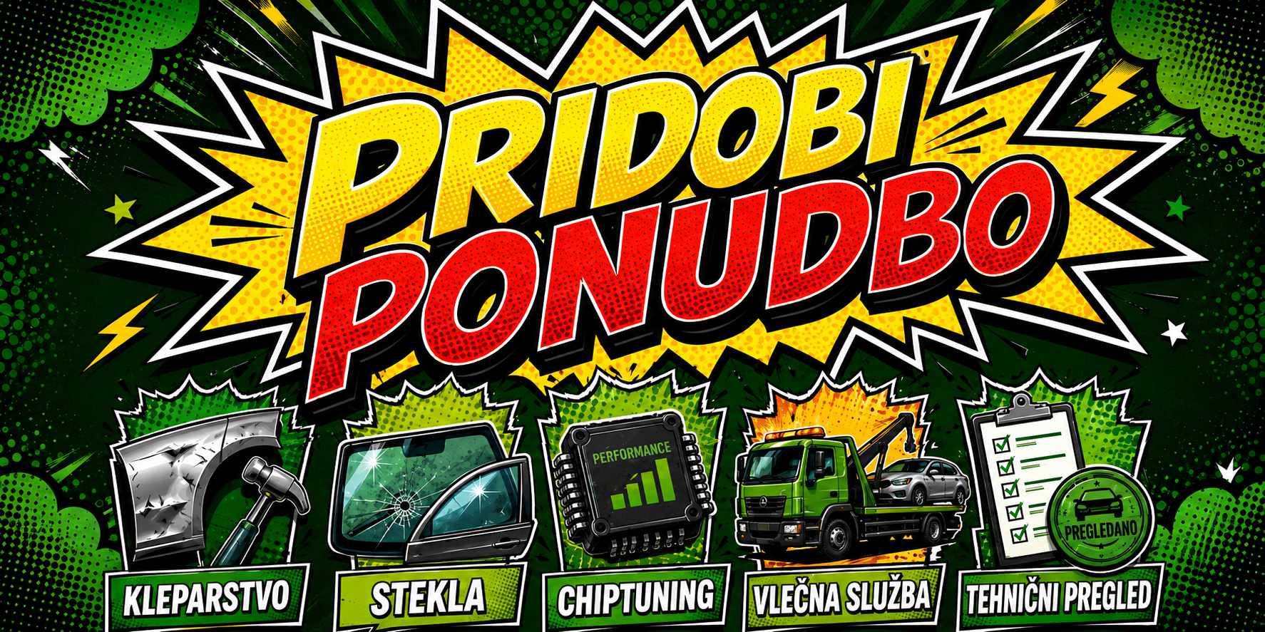 Oddaj povpraševanje — kleparstvo, stekla, chiptuning, vlečna služba, tehnični pregled in več